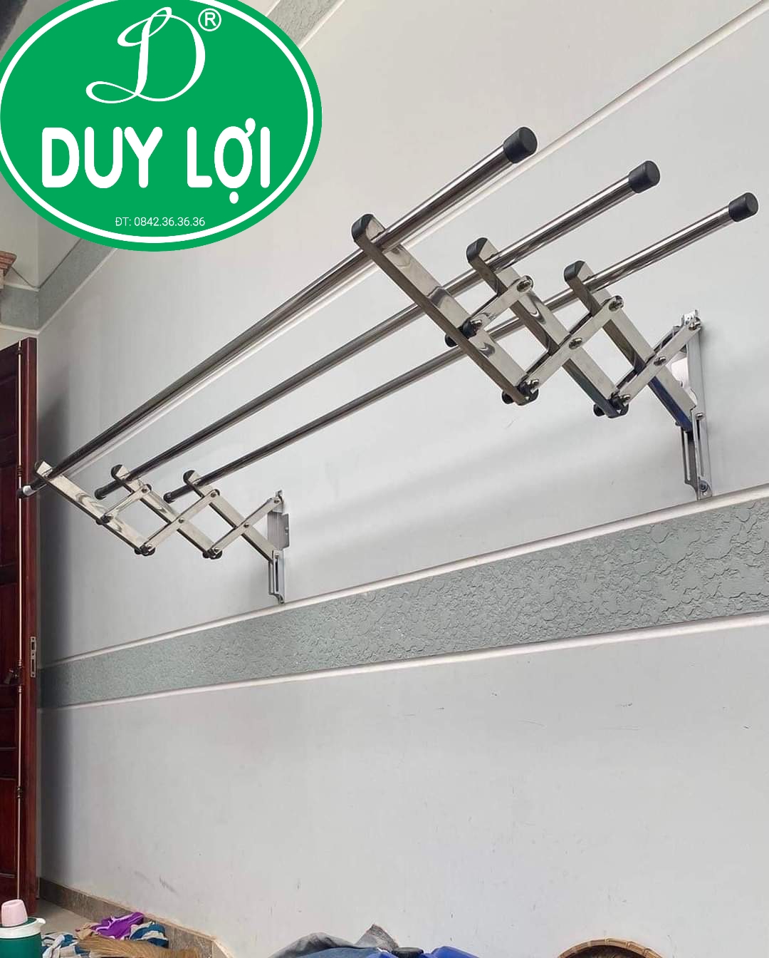 Giàn phơi gắn tường xếp ngang Inox 304 dày